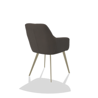 Silla de comedor Bari 6405 en Piel B918 (gris oscuro), patas en champán, vista trasera en ángulo