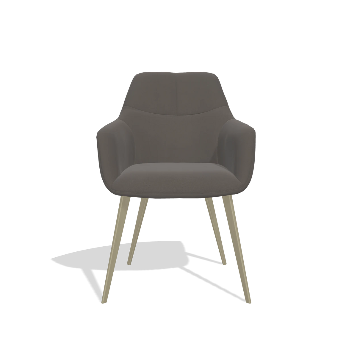 Silla de comedor Bari 6405 en Piel B918 (gris oscuro), patas en champán, vista frontal