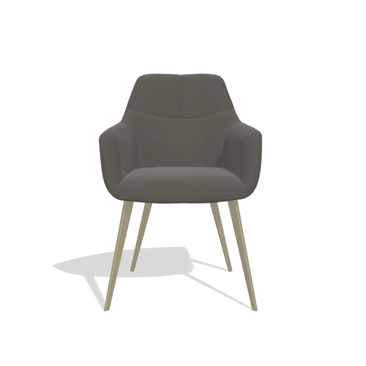 Silla de comedor Bari 6405 en Piel B918 (gris oscuro), patas en champán, vista frontal