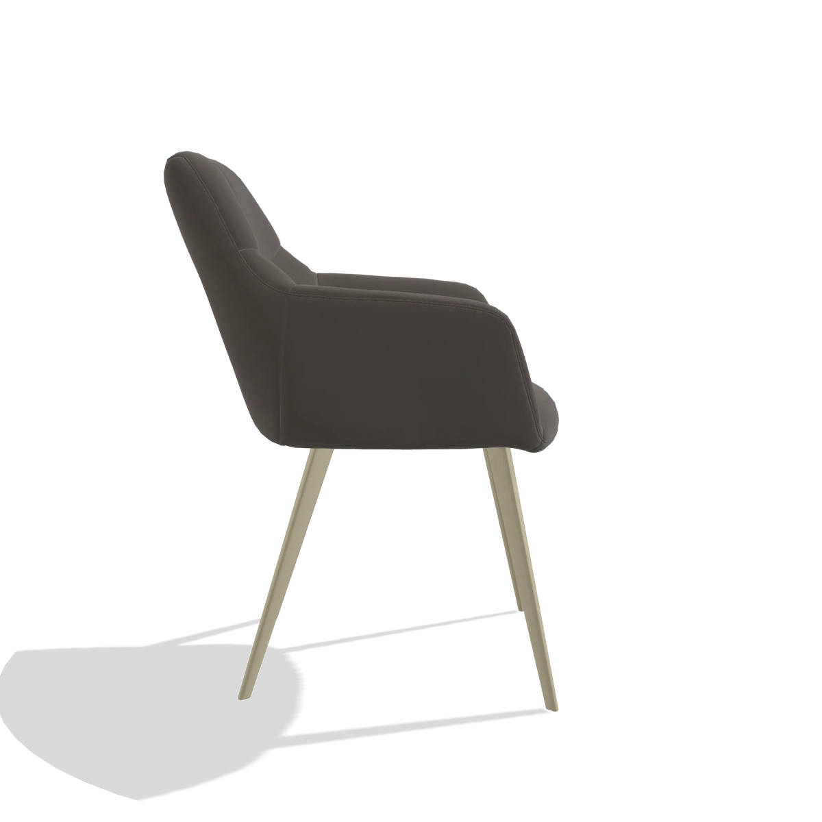Silla de comedor Bari 6405 en Piel B918 (gris oscuro), patas en champán, vista lateral