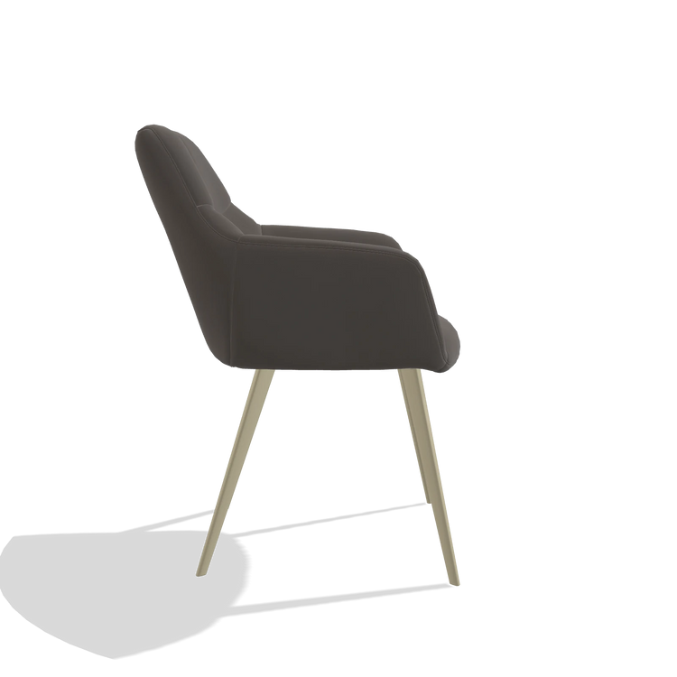 Silla de comedor Bari 6405 en Piel B918 (gris oscuro), patas en champán, vista lateral