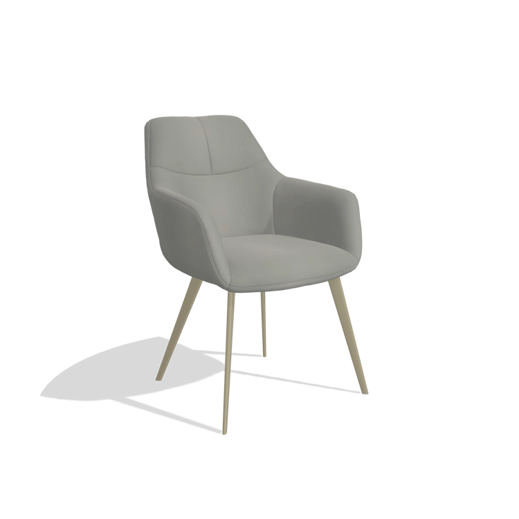 Sedia da pranzo Bari 6405 in Pelle B967 (greige), gambe in champagne, vista angolata