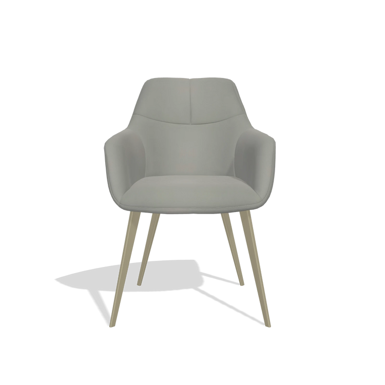 Sedia da pranzo Bari 6405 in Pelle B967 (greige), gambe in champagne, vista frontale