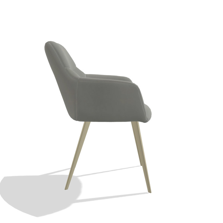 Sedia da pranzo Bari 6405 in Pelle B967 (greige), gambe in champagne, vista laterale