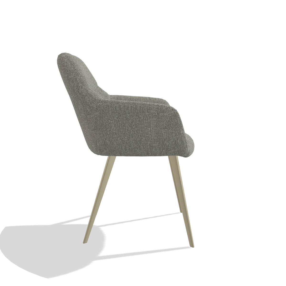 Silla de comedor Bari 6405 en tela Lodge 01 (topo), patas en champán, vista lateral