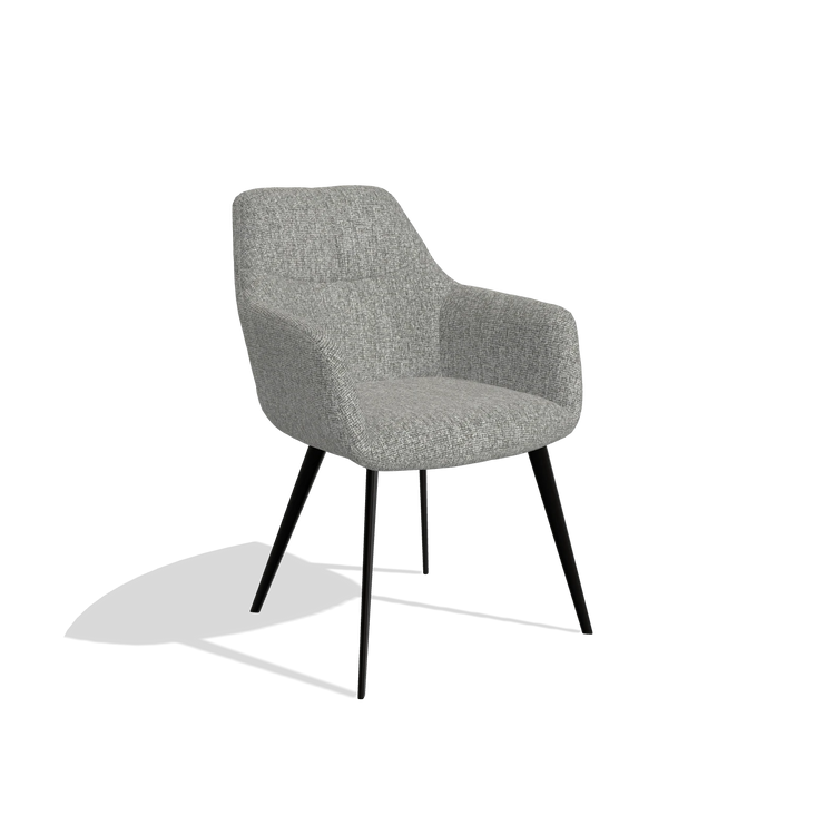 Silla de comedor Bari 6405 en tela Lodge 40 (gris), patas en negro, vista en ángulo