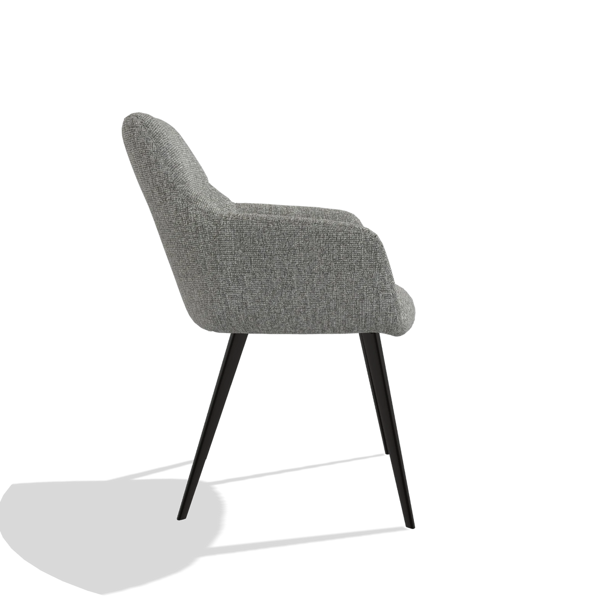 Silla de comedor Bari 6405 en tela Lodge 40 (gris), patas en negro, vista lateral