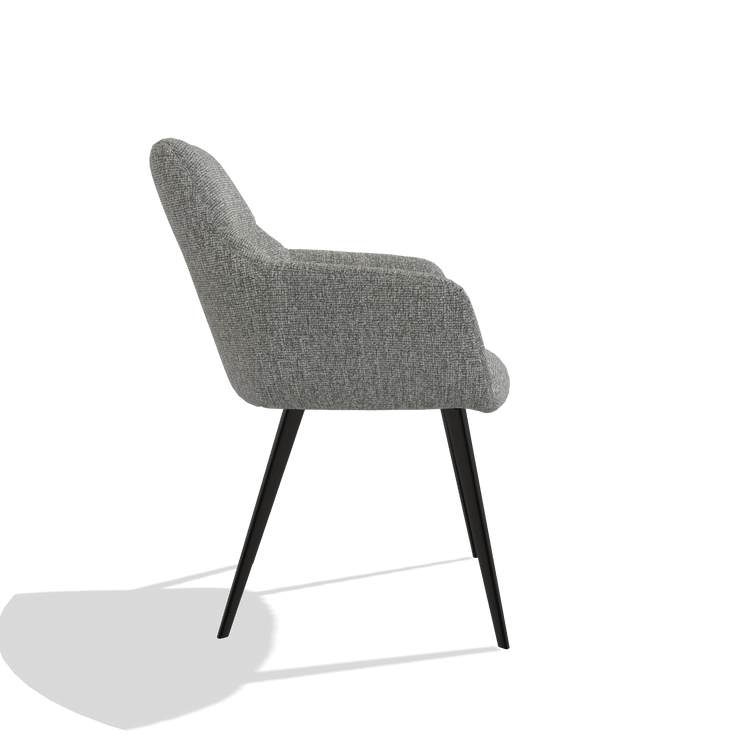 Silla de comedor Bari 6405 en tela Lodge 40 (gris), patas en negro, vista lateral