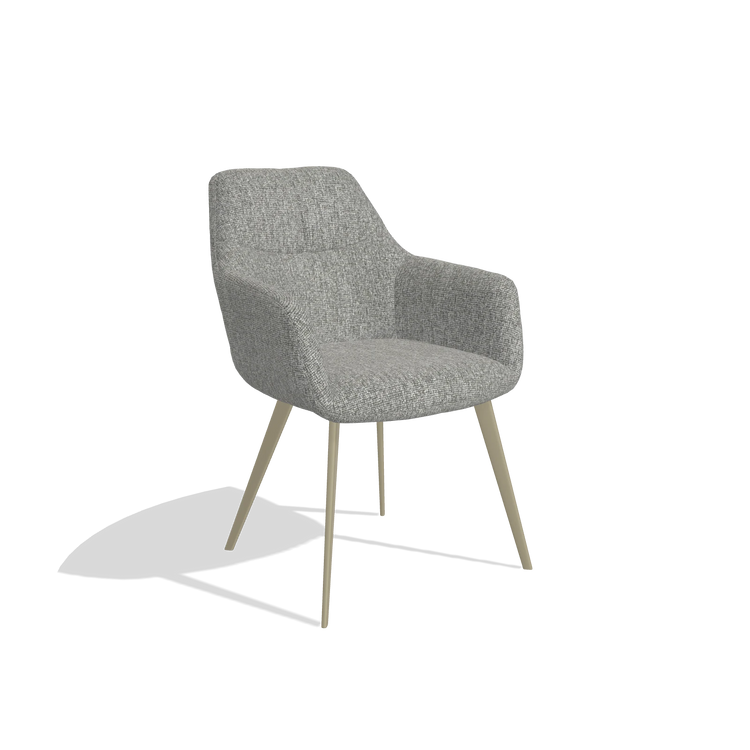 Silla de comedor Bari 6405 en tela Lodge 40 (gris), patas en champán, vista en ángulo