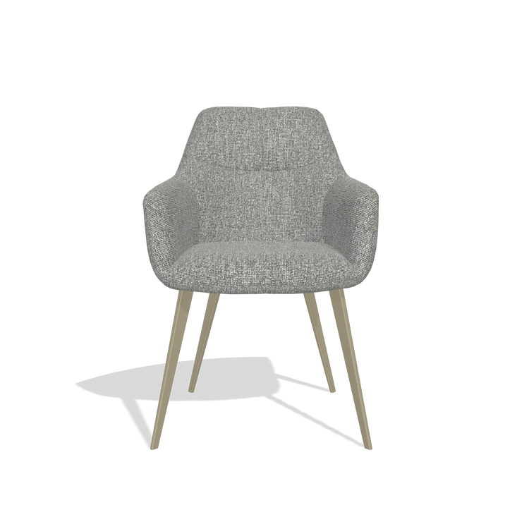 Silla de comedor Bari 6405 en tela Lodge 40 (gris), patas en champán, vista frontal