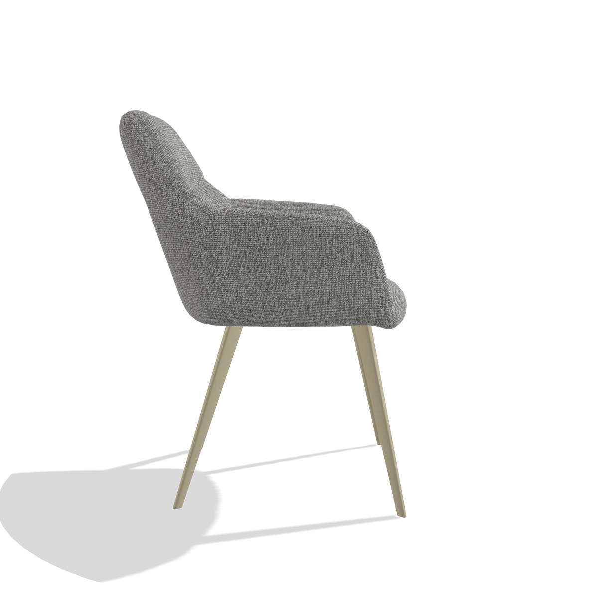 Silla de comedor Bari 6405 en tela Lodge 40 (gris), patas en champán, vista lateral