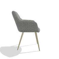 Silla de comedor Bari 6405 en tela Lodge 40 (gris), patas en champán, vista lateral