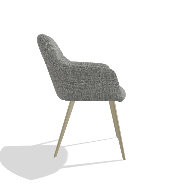 Silla de comedor Bari 6405 en tela Lodge 40 (gris), patas en champán, vista lateral