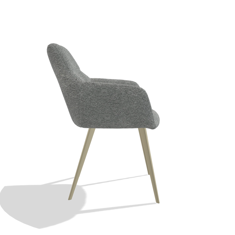 Dining Chair Bari 6405 in Mito 97 fabric (taupe), champagne legs, side view