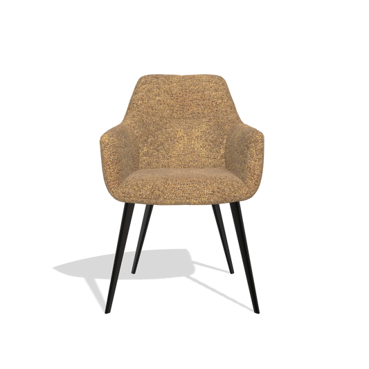 Silla de comedor Bari 6405 en tela Oasis 16 (caramelo), patas en negro, vista frontal