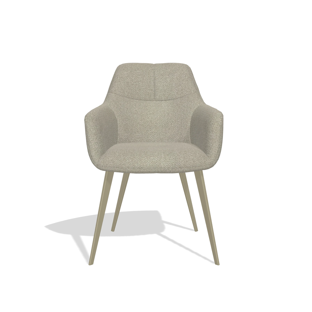 Silla de comedor Bari 6405 en tela Rhythm 05 (greige), patas en champán, vista frontal