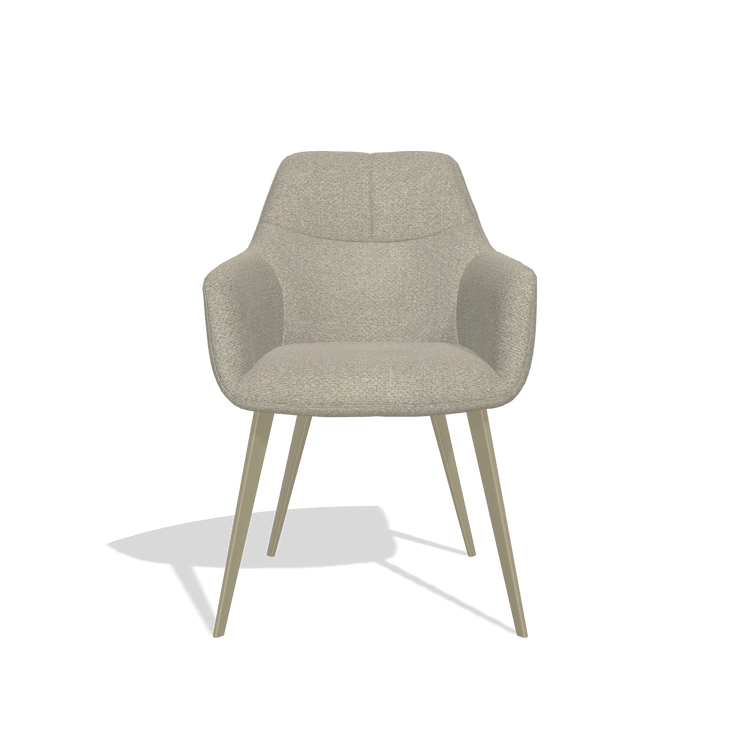 Silla de comedor Bari 6405 en tela Rhythm 05 (greige), patas en champán, vista frontal