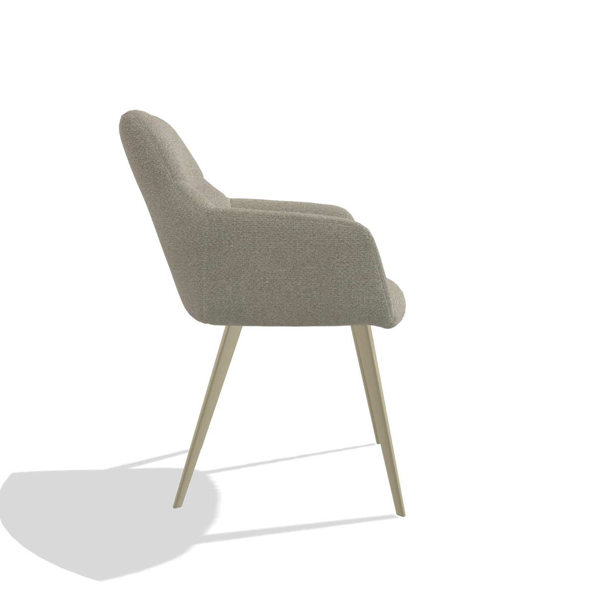 Silla de comedor Bari 6405 en tela Rhythm 05 (greige), patas en champán, vista lateral