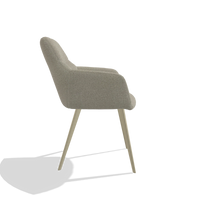 Silla de comedor Bari 6405 en tela Rhythm 05 (greige), patas en champán, vista lateral