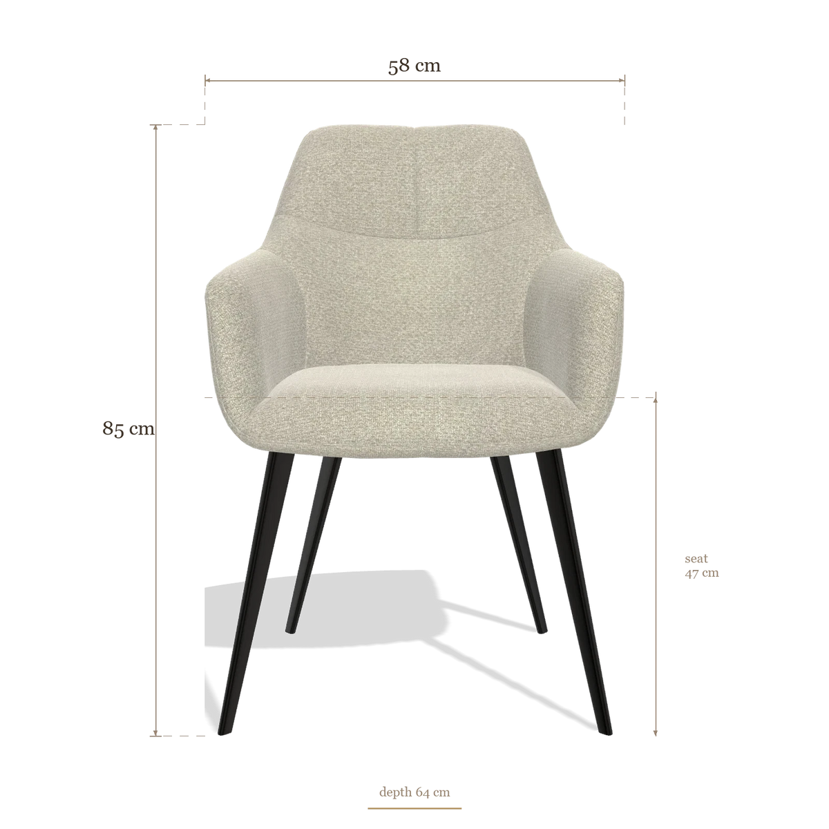 Silla de comedor Bari 6405, medidas 58 x 64 x 85 cm