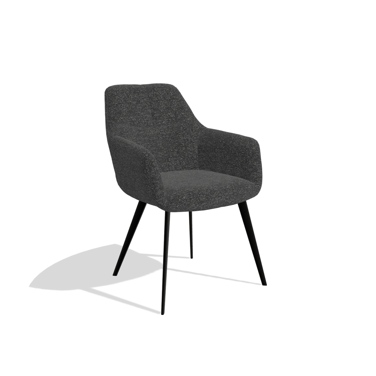 Silla de comedor Bari 6405 en tela Sneak 67 (negro), patas en negro, vista en ángulo