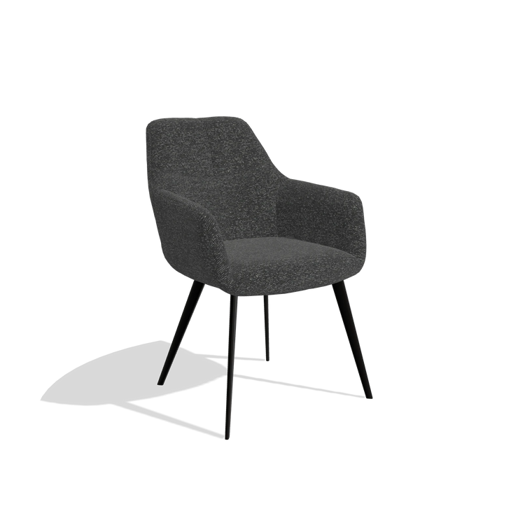Silla de comedor Bari 6405 en tela Sneak 67 (negro), patas en negro, vista en ángulo