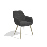Silla de comedor Bari 6405 en tela Sneak 67 (negro), patas en champán, vista en ángulo