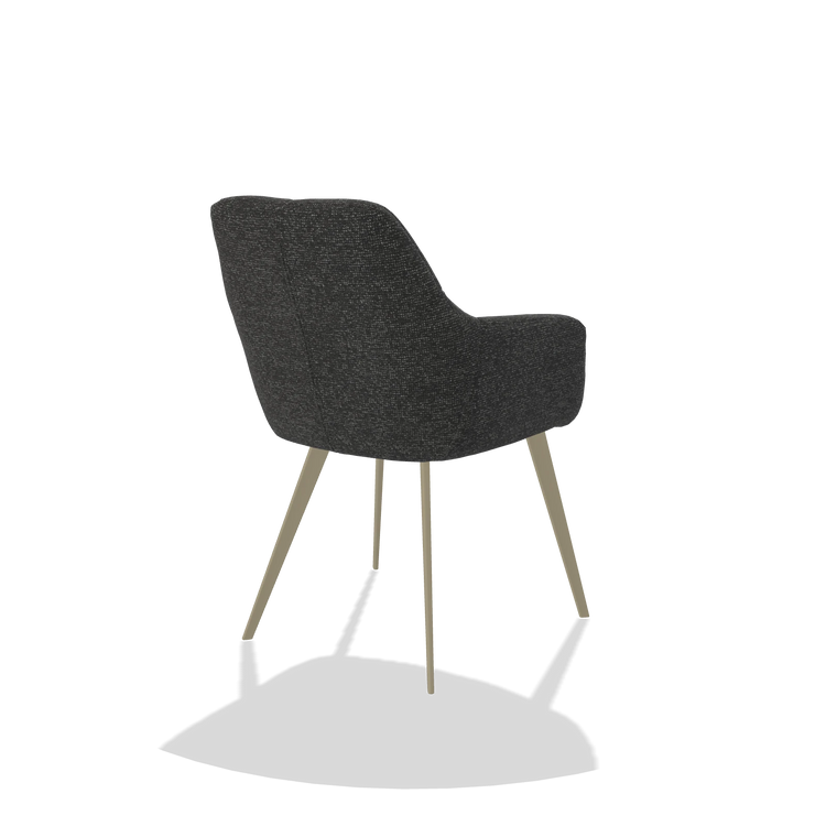 Silla de comedor Bari 6405 en tela Sneak 67 (negro), patas en champán, vista trasera en ángulo
