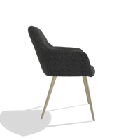 Silla de comedor Bari 6405 en tela Sneak 67 (negro), patas en champán, vista lateral