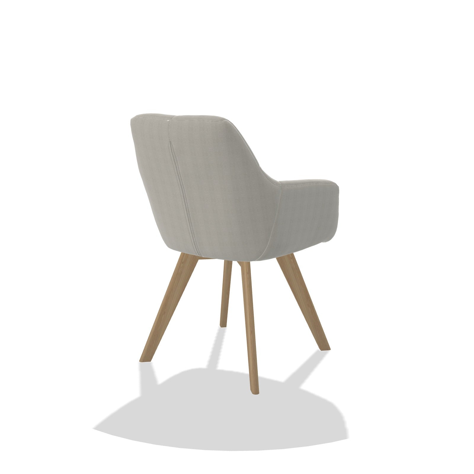 Basil 6624 dining chair with armrests in Sneak 01 Natural fabric on natural oak legs, rear angled view