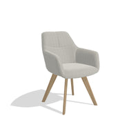 Basil 6624 dining chair with armrests in Sneak 01 Natural fabric on natural oak legs, angled view