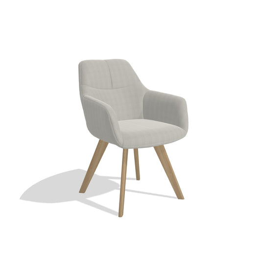 Basil 6624 dining chair with armrests in Sneak 01 Natural fabric on natural oak legs, angled view