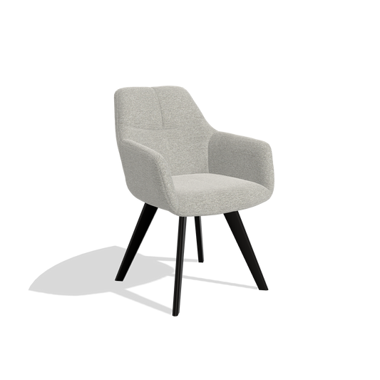 Basil 6624 dining chair with armrests in Sneak 01 Natural fabric on natural oak legs, angled view