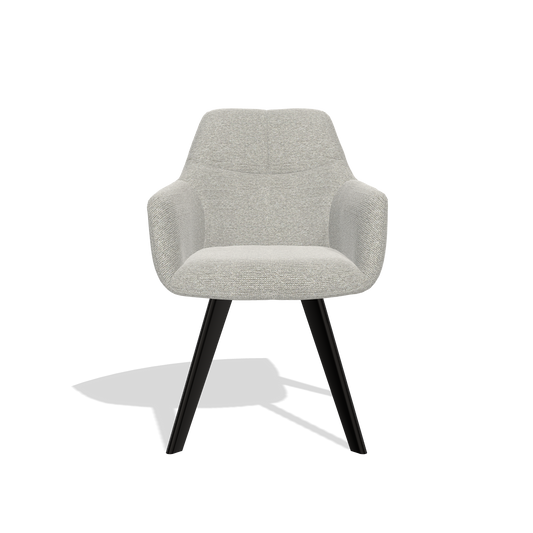 Basil 6624 dining chair with armrests in Sneak 01 Natural fabric on natural oak legs, front view