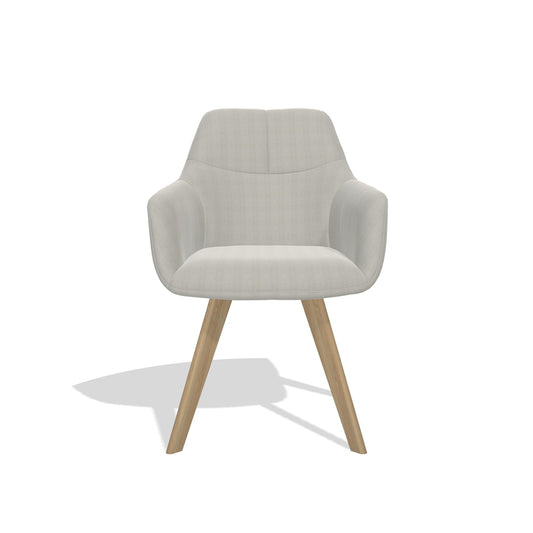Basil 6624 dining chair with armrests in Sneak 01 Natural fabric on natural oak legs, front view