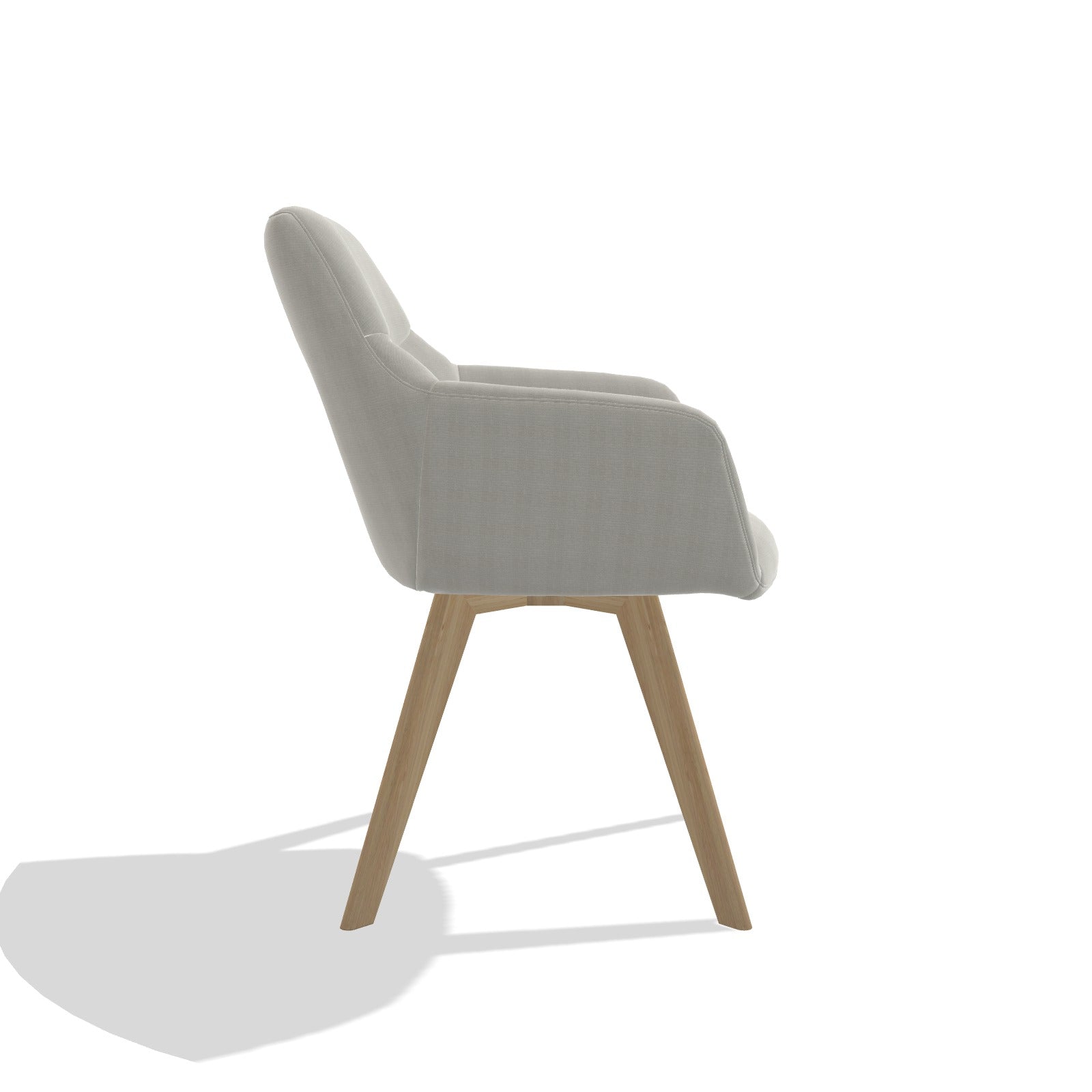 Basil 6624 dining chair with armrests in Sneak 01 Natural fabric on natural oak legs, side view