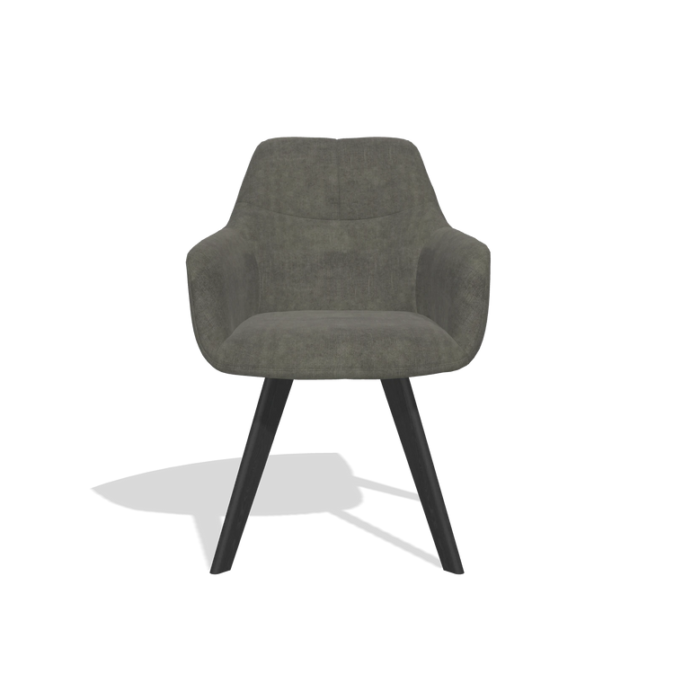 Sedia da pranzo con braccioli Basil 6624 in tessuto Adore 156 (grigio scuro), gambe in nero, vista frontale