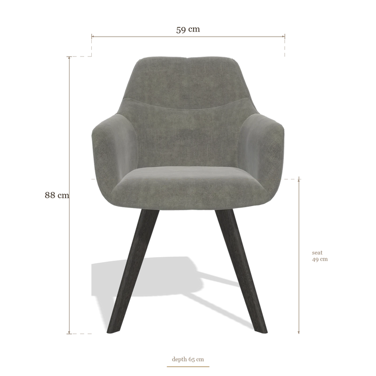 Sedia da pranzo con braccioli Basil 6624, dimensioni 59 x 65 x 88 cm