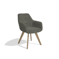 Sedia da pranzo con braccioli Basil 6624 in tessuto Adore 156 (grigio scuro), gambe in naturale, vista angolata