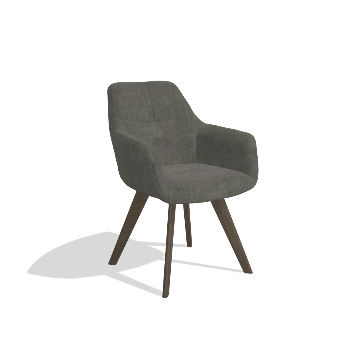 Sedia da pranzo con braccioli Basil 6624 in tessuto Adore 156 (grigio scuro), gambe in noce, vista angolata