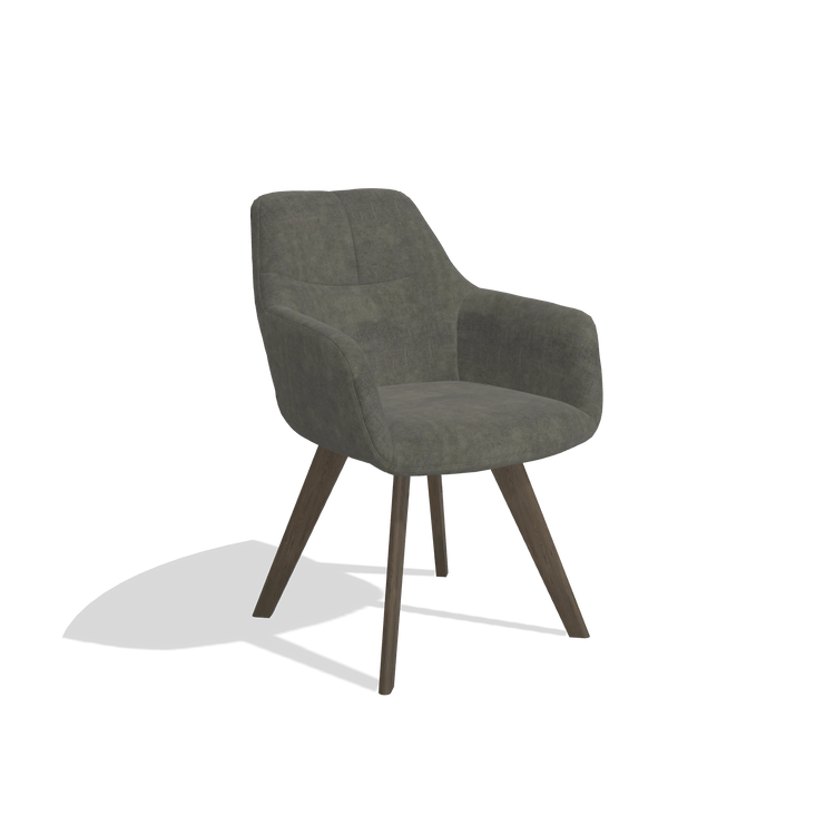 Sedia da pranzo con braccioli Basil 6624 in tessuto Adore 156 (grigio scuro), gambe in noce, vista angolata