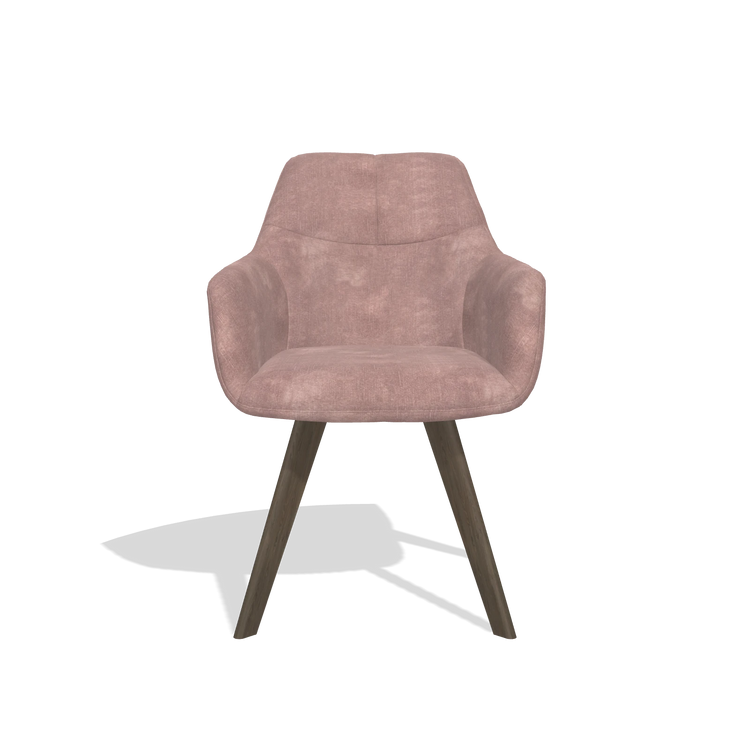 Esszimmerstuhl mit Armlehnen Basil 6624 in Stoff Adore 200 (Taupe), Beine in Nussbaum, Vorderansicht