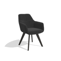 Dining Chair with Armrests Basil 6624 in Adore 67 fabric (black), tobacco legs, angled view