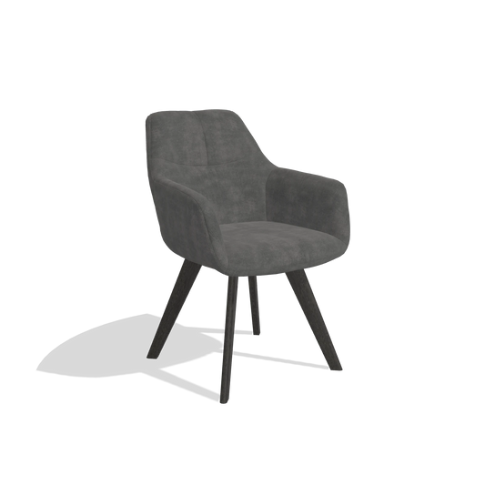 Dining Chair with Armrests Basil 6624 in Adore 68 fabric (dark grey), tobacco legs, angled view
