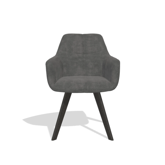 Dining Chair with Armrests Basil 6624 in Adore 68 fabric (dark grey), tobacco legs, front view