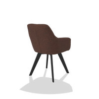 Silla de comedor con reposabrazos Basil 6624 en tela Ascot Brick (chocolate), patas en negro, vista trasera en ángulo