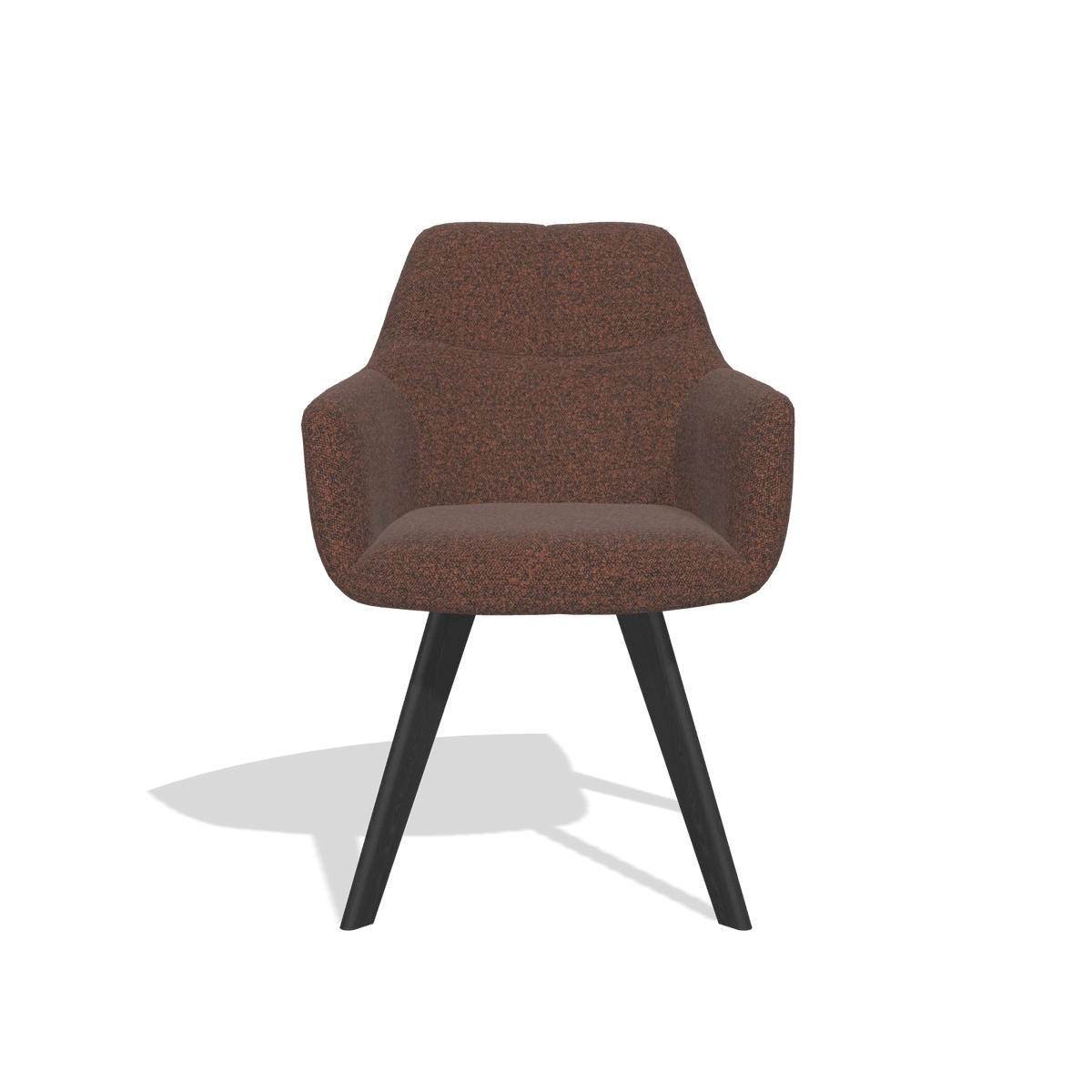 Silla de comedor con reposabrazos Basil 6624 en tela Ascot Brick (chocolate), patas en negro, vista frontal