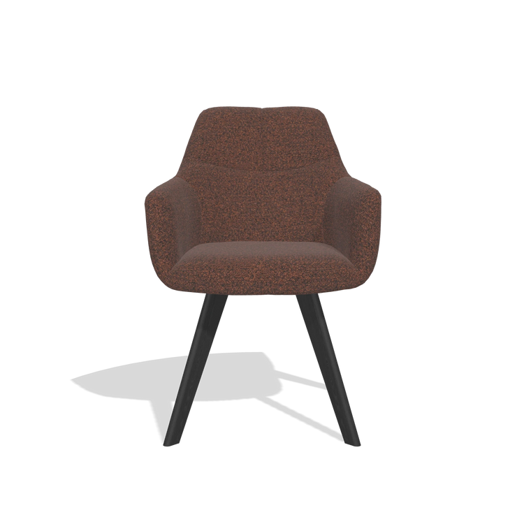Silla de comedor con reposabrazos Basil 6624 en tela Ascot Brick (chocolate), patas en negro, vista frontal