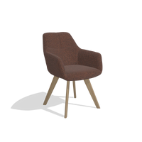 Silla de comedor con reposabrazos Basil 6624 en tela Ascot Brick (chocolate), patas en natural, vista en ángulo