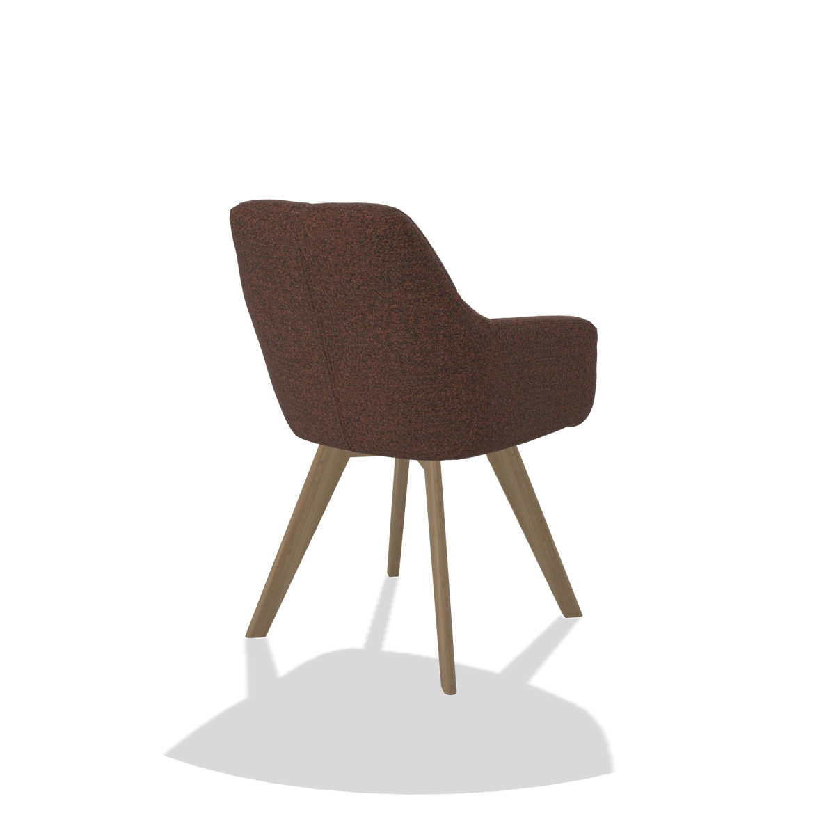 Silla de comedor con reposabrazos Basil 6624 en tela Ascot Brick (chocolate), patas en natural, vista trasera en ángulo
